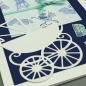 Preview: Grußkarte Geburt blau Kinderwagen Stanzteil weiß