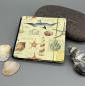 Preview: Handgebundenes Leporello Marina – Frontdeckel mit bunten Meeresbewohnern und Goldpulverdruck, Dekoration mit Muscheln und Stein