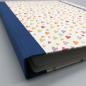 Preview: Buch Herzen blau bunt Front Rücken Bindung Leinen