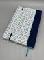 Preview: Tagebuch Buch Leinenrücken  Rückseite handgebunden blau Blütenmuster