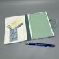 Preview: Notizen A6 Leinenrücken auswechselbar Heft Leinenrücken Detail mint Stift
