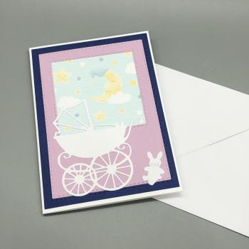 Grußkarte Baby Geburtstag Taufe rosa Kinderwagen