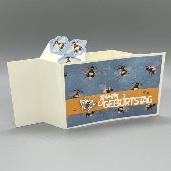 Geburtstagskarte Bienchen auseinandergezogen mit aufsteigendem Pop-up-Element