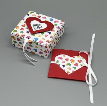 Preview: Geschenk Minibox Verpackung Schachtel bunt rot Leporello Herz