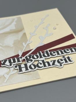 Preview: Hochzeitskarte A6 creme rot Querformat Detail Stempeltext
