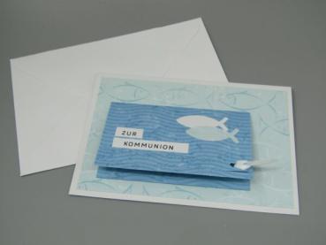 Grußkarte Geldgeschenk Aufreißtasche blau
