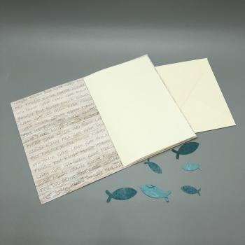 Grußkarte Kuvert Konfirmation Fische blau Streuteile