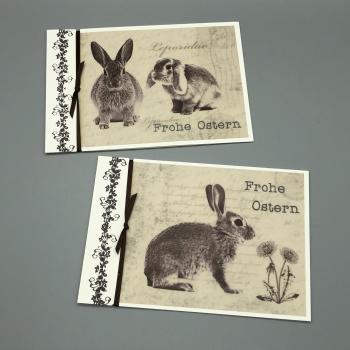 Osterkarte Fotokarton A6 vintage Hasen Löwenzahn braun Varianten