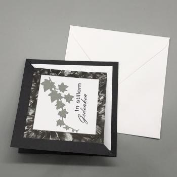 Grußkarte Kondolenz Anteilnahme Efeu Stempeltext Kuvert