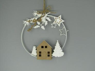 Dekoration rund Wandbehang Karton weiß Haus Sterne Wand