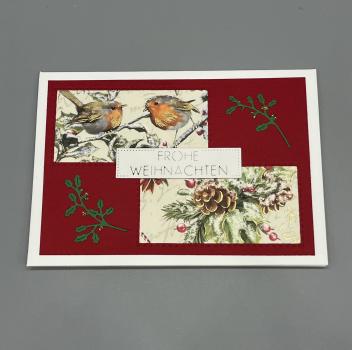 Karte Weihnachten A6 Querformat rot Rotkehlchen Front