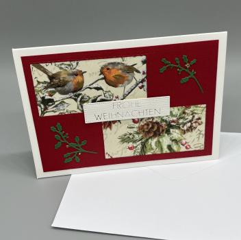 Preview: Karte Weihnachten A6 rot Querformat Vögel  Kuvert