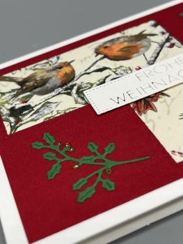 Preview: Karte Weihnachten A6 rot Detail Stanzteile Zweig