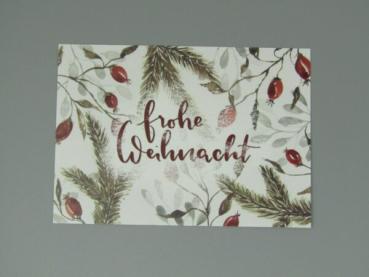 Weihnachtskarte A6 Hagebutten Tannengrün Handlettering
