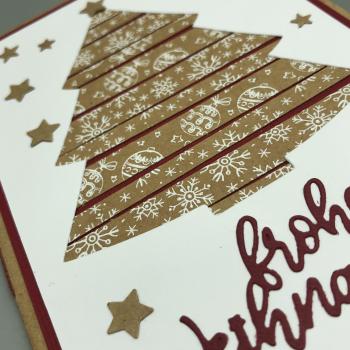 Weihnachtskarte C6 Baum gestreift Kraftkarton rot  Detail