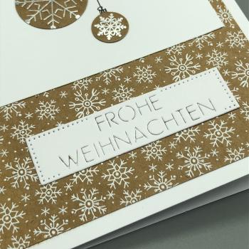 Weihnachtskarte Kraftkarton weiß Detail Textfeld Weihnachtsgruß