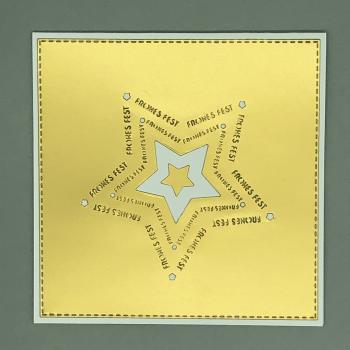 Weihnachtskarte Sterne Quadrat weiß gold Front