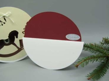 Weihnachten Grußkarte rund Schaukelpferd Rückseite