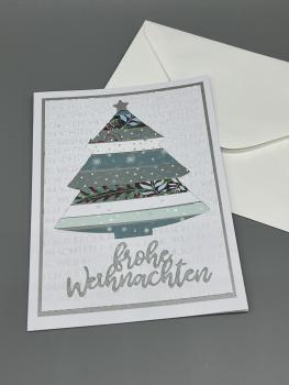 Weihnachtskarte C6 Baum gestreift silbern weiß stehend Kuvert