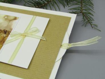 Grußkarte Weihnachten DINlang Weihnachtslied gold Kraftkarton Pop-up Detail Auszug Chiffonband