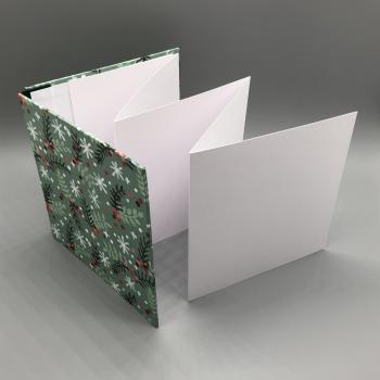 Preview: Buch Gummiband Faltbuch grün rot Zweige Schneeflocken Innenseiten weiß zickzack