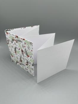 Preview: Buch Gummiband Faltbuch weiß rot Zweige Schneeflocken Innenseiten weiß zickzack