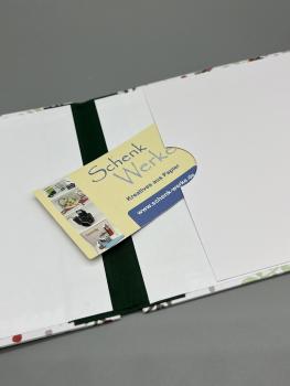 Preview: Buch Fotos Gummiband Faltbuch weiß Rücken Leinenbindung Steckfach