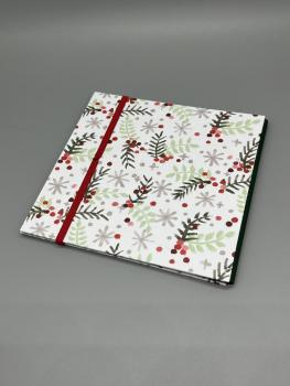 Buch Gummiband Faltbuch weiß rot Zweige Schneeflocken Rückseite