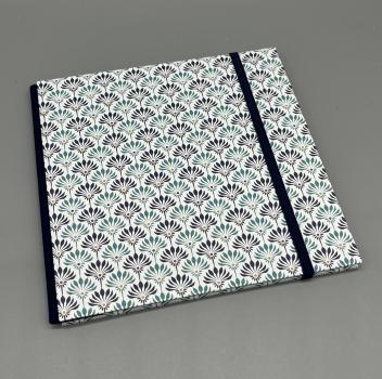 Buch Gummiband Faltbuch Front blau Blüten Muster