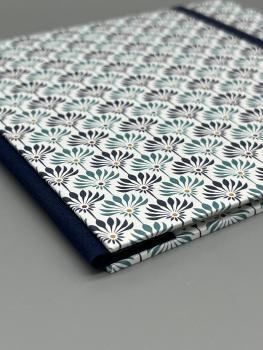 Preview: Buchdeckel Faltbuch Detail Bindung  Leinen blau Ecke