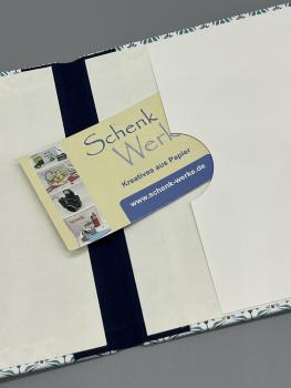 Preview: Buch Fotos Faltbuch weiß Rücken Leinenbindung Steckfach blau