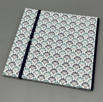 Buch Gummiband Faltbuch blau Blüten Muster Rückseite