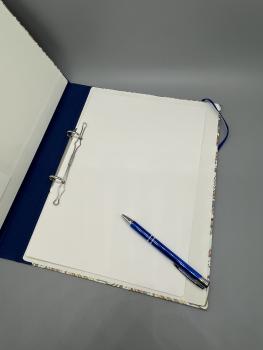Preview: Ringbuch blau  weiß Innenseite Ringmechanik Stift Deckblatt