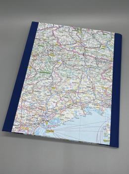 Planer Ringbuch Ringmechanik Front Straßenkarte Mappe blau Alpen