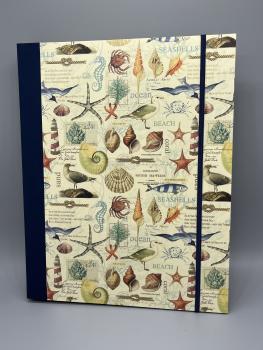 Handgebundener Ringordner A4 Marina – Frontdeckel mit maritimem Golddruck-Papier, Gummikordel