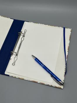 Preview: Ringbuch blau  weiß Innenseite Ringmechanik Stift Deckblatt
