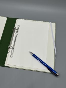 Preview: Ringbuch grün weiß Innenseite Stift Deckblatt Ringmechanik
