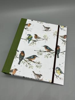 Preview: Ringbuch Planer A5 grün Gummiband Front Vögel