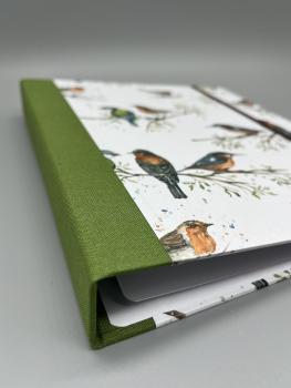 Preview: Ringbuch Planer A5 grau Detail Leinenrücken Vogelmotiv