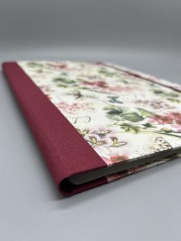 Preview: Buchbinderei Mappe Klemmbrett Blumen Schmetterlinge rot Recycling Bindung Buchleinen