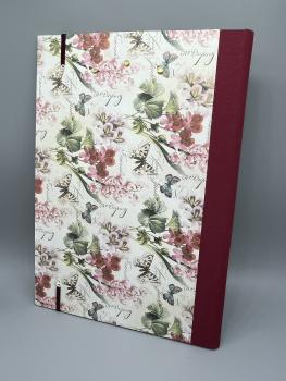 Buchbinderei Mappe Klemmbrett Blumen Schmetterlinge rot Rückseite