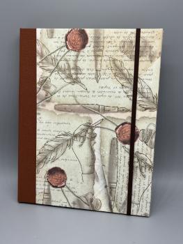 Klemme Mappe A5  Frontdeckel Tuschfedern Handschriften Wachssiegel  braun