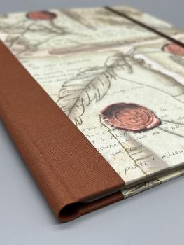 Preview: Klemme Mappe A5 Tuschfedern Handschriften Wachssiegel braun Bindung Leinen