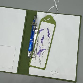 Preview: Notizbuch Mappe Klemme grün Lesezeichen Stift