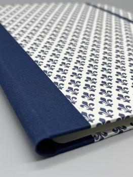 Preview: Klemme Mappe A5  Lilien blau weiß Bindung Leinen Füllhöhe
