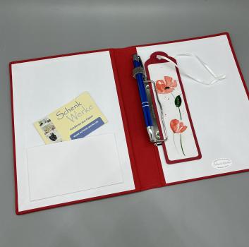 Preview: Notizbuch Klemme Mappe rot Lesezeichen Steckfach Stift