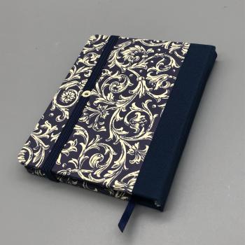 Preview: Buch Leinenrücken Blumen Gummiband handgebunden Notizen beige blau Deko