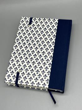 Preview: Tagebuch Buch Leinenrücken  Rückseite handgebunden blau Blütenmuster