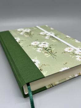 Preview: Notizbuch A5 Bindung Lesebändchen grün Blumen