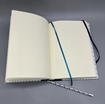 Preview: Notizbuch Tagebuch A5 Seiten liniert Lesebändchen Gummiband Stift